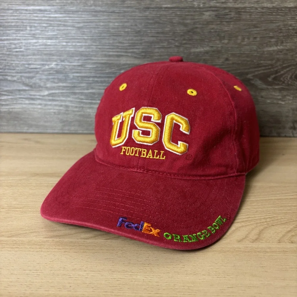 USC Trojans Hat Cap Strap Back Red Yellow NCAA Football Orange Bowl Mens 2005